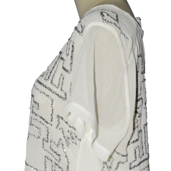 3.1 PHILLIP LIM SZ 6 S SMALL WHITE SILVER MAZE EMBROIDERED SEQUINS BLOUSE TOP - Picture 4 of 11
